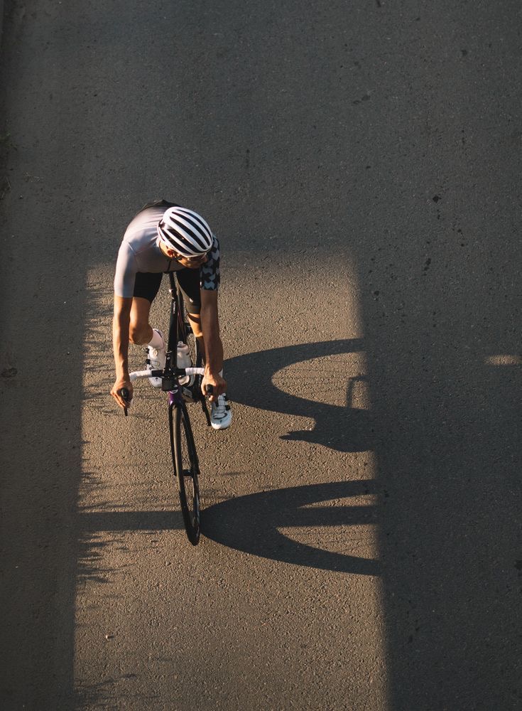 Overhead shot of an ALPH rider casting a long shadow