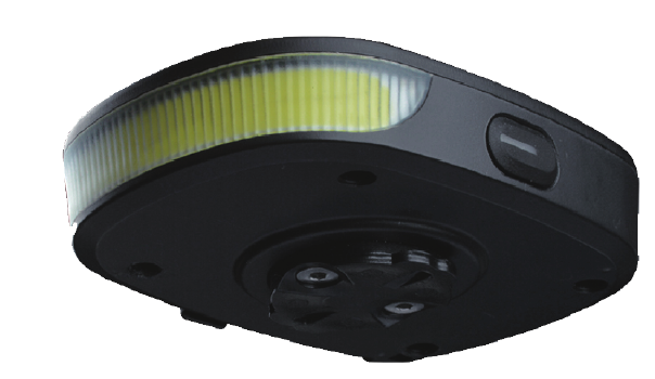Halo 1200 light, angled with beam lit