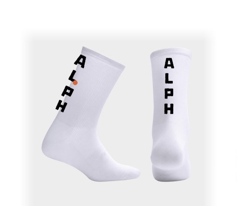 ALPH socks, white with black wordmark